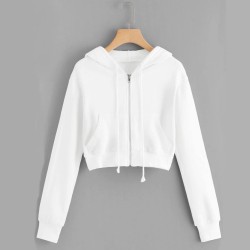 Hoodies Sweatshirt Women Solid Long Sleeve Drawstring Zipper Pocket Shirt Hooded Sweatshirt Tops Streetwear Harajuku